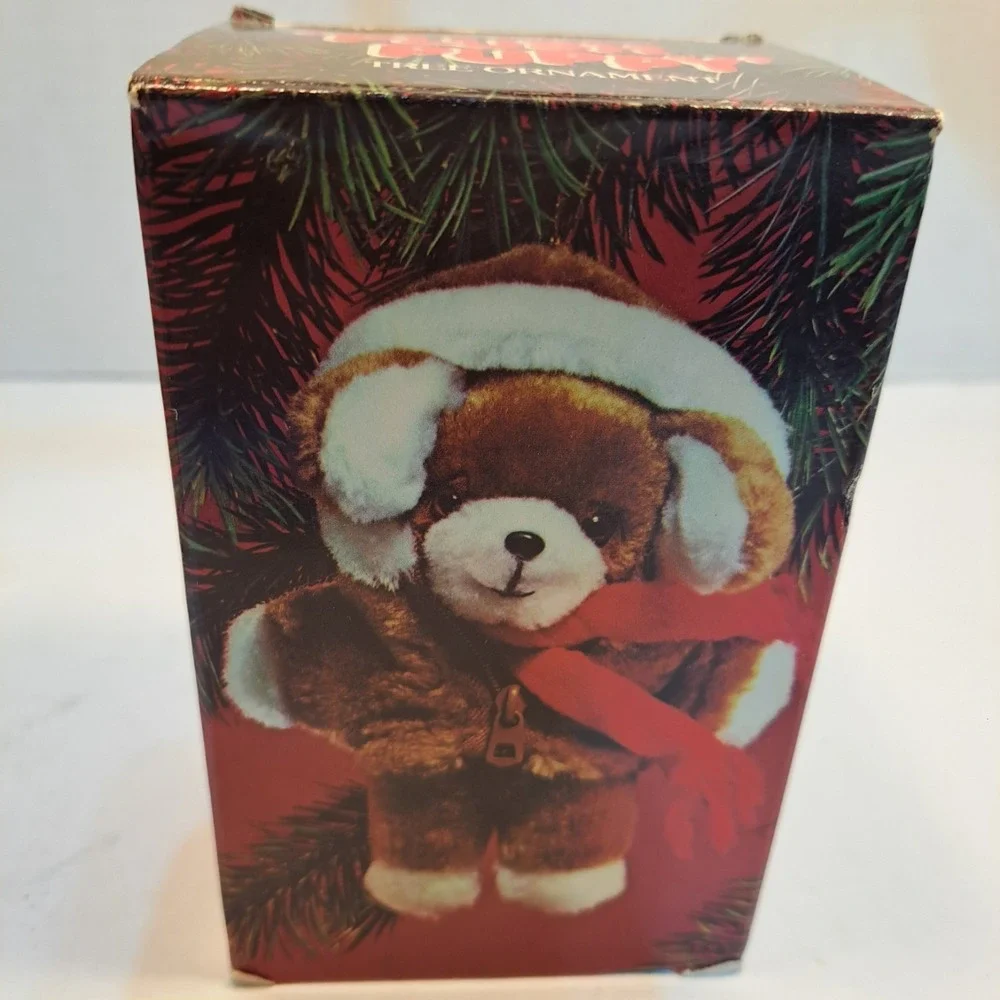 Vintage 1984 Avon Brown PLUSH PUPPY Christmas Tree Ornament W/Box